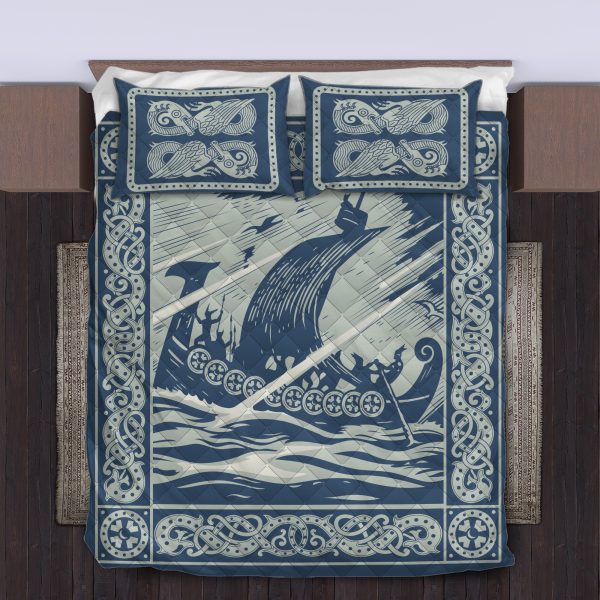 Viking Quilt Bedding Set Ship Painting Art 4