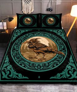 Viking Quilt Bedding Set Vintage Raven Pattern 1