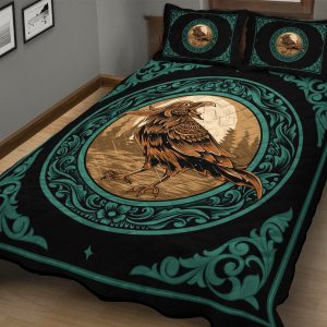 Viking Quilt Bedding Set Vintage Raven Pattern 2