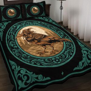 Viking Quilt Bedding Set Vintage Raven Pattern 3