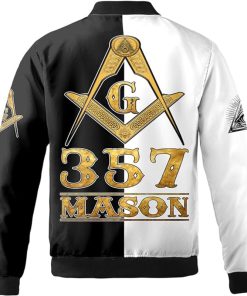 Freemason Bomber Jacker Personalized 357 Mason Black White Back