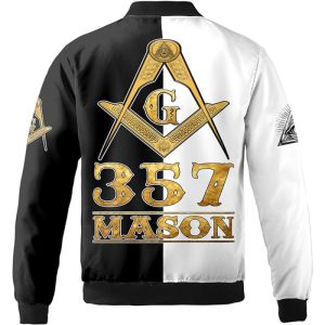 Freemason Bomber Jacker Personalized 357 Mason Black White Back