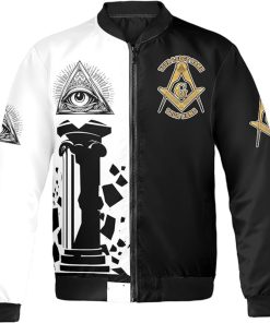 Freemason Bomber Jacket Personalized 357 Mason Black White Front