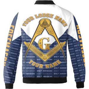 Freemason Bomber Jacket Personalized Gold Symbol Back