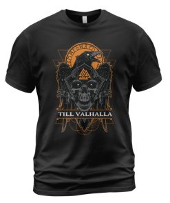 Viking T-shirt Skull Raven Valknut Till Valhalla Black