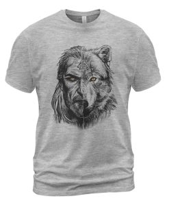 Viking T-shirt Wolf Warrior Valknut White Heather Grey