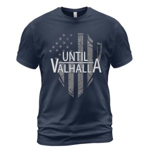 Viking T-shirt Flag Shield Until Valhalla Navy