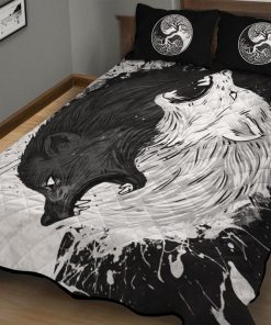 Viking Quilt Bedding Set Splatter Painting Yinyang Skoll and Hati