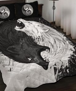 Viking Quilt Bedding Set Splatter Painting Yinyang Skoll and Hati