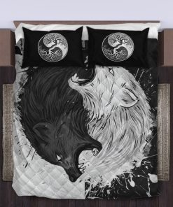 Viking Quilt Bedding Set Splatter Painting Yinyang Skoll and Hati