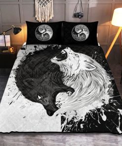 Viking Quilt Bedding Set Splatter Painting Yinyang Skoll and Hati