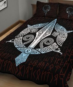 Viking Quilt Bedding Set Raven And Gungnir Spear Of Odin