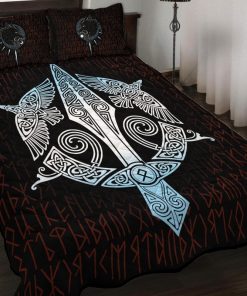 Viking Quilt Bedding Set Raven And Gungnir Spear Of Odin