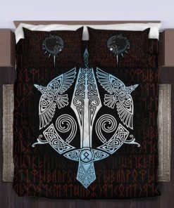 Viking Quilt Bedding Set Raven And Gungnir Spear Of Odin