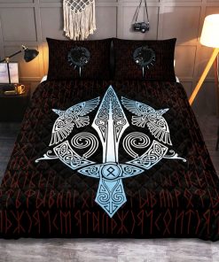 Viking Quilt Bedding Set Raven And Gungnir Spear Of Odin