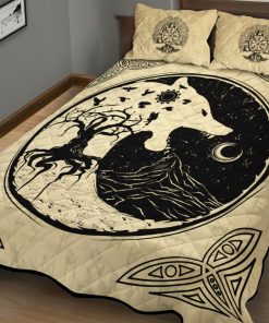 Viking Quilt Bedding Set Vintage Wolf And Tree Of Life