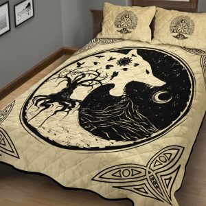 Viking Quilt Bedding Set Vintage Wolf And Tree Of Life