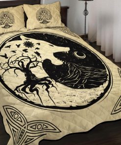 Viking Quilt Bedding Set Vintage Wolf And Tree Of Life