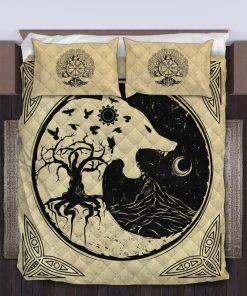 Viking Quilt Bedding Set Vintage Wolf And Tree Of Life