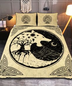 Viking Quilt Bedding Set Vintage Wolf And Tree Of Life