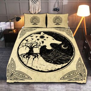 Viking Quilt Bedding Set Vintage Wolf And Tree Of Life