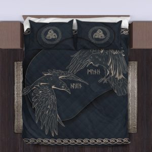Viking Quilt Bedding Set Ravens Of Odin Huginn and Muninn