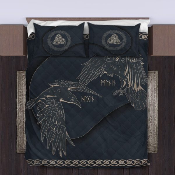 Viking Quilt Bedding Set Ravens Of Odin Huginn and Muninn