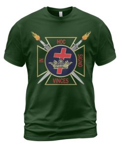 Knights Templar T-shirt Crown and Cross In Hoc Signo Vinces Forest Green