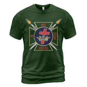 Knights Templar T-shirt Crown and Cross In Hoc Signo Vinces Forest Green