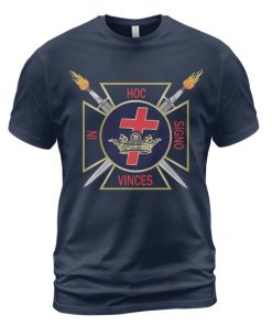 Knights Templar T-shirt Crown and Cross In Hoc Signo Vinces Navy