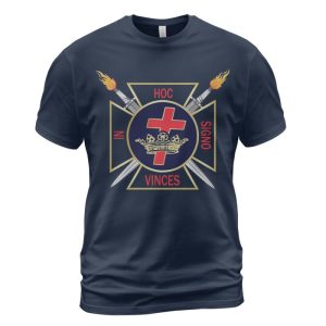 Knights Templar T-shirt Crown and Cross In Hoc Signo Vinces Navy