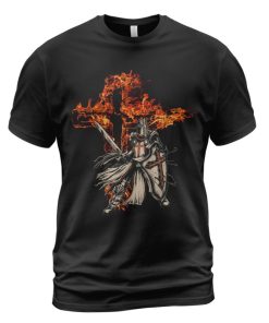 Knights Templar T-shirt Warrior And Fiery Cross Black