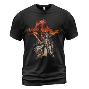 Knights Templar T-shirt Warrior And Fiery Cross Black