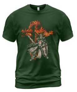 Knights Templar T-shirt Warrior And Fiery Cross Forest Green