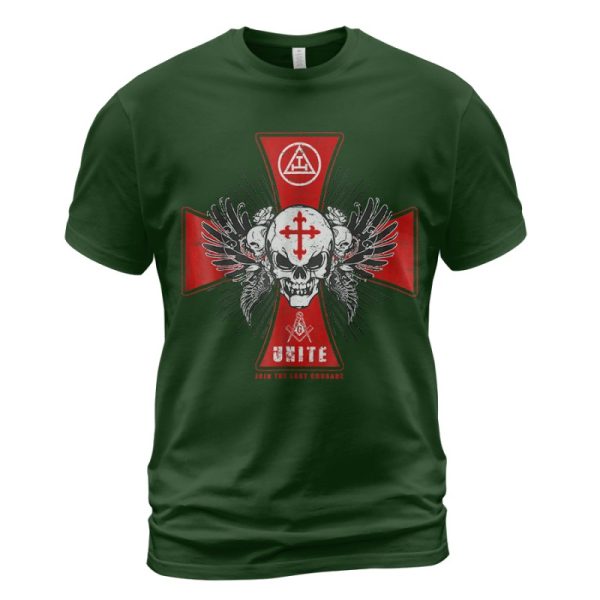 Knights Templar T-shirt Skull Cross Join The Last Crusade Forest Green