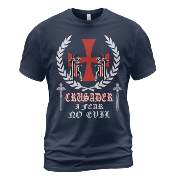 Knights Templar T-shirt Crusader I Fear No Evil Cross Navy