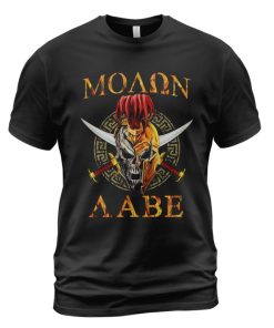 Spartan T-shirt Slogan Molon Labe Skull Helmet Black