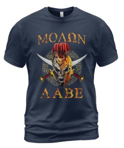 Spartan T-shirt Slogan Molon Labe Skull Helmet Navy