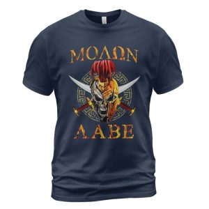 Spartan T-shirt Slogan Molon Labe Skull Helmet Navy