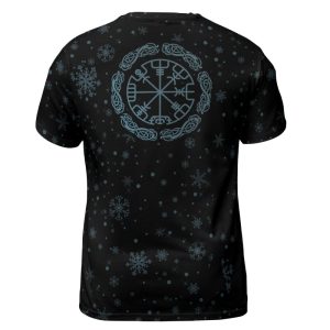 Viking T-Shirt Fenrir Wolf Design Winter With Snowflakes Back