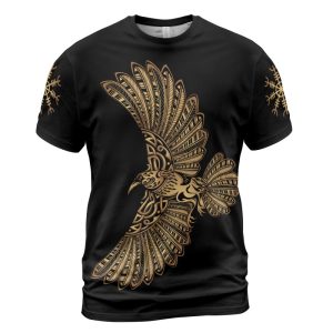 Viking T-Shirt Raven The Helm of Awe Golden Color Front