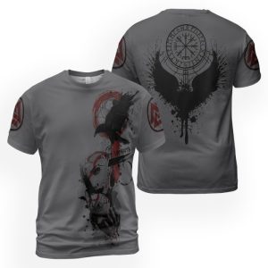 Viking T-shirt Black Raven Vegvisir Valknut 2