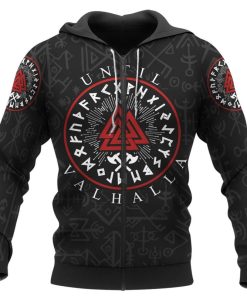 Viking Hoodie Until Valhalla Axe Valknut Rune Zip