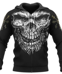 Viking Hoodie Fierce Beard Skull Vegvisir Zip