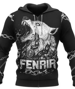 Viking Hoodie Fenrir Norse Wolf And Chain Zip