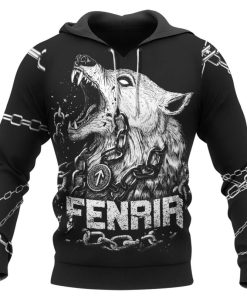 Viking Hoodie Fenrir Norse Wolf And Chain