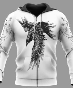 Viking Hoodie Norse Mythology Raven Vegvisir Art Zip