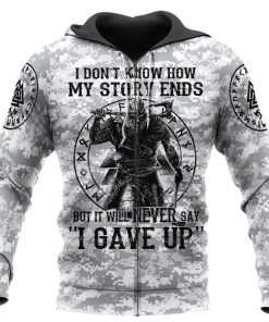 Viking Hoodie Camo Never Say 'I Gave Up' Zip