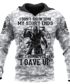 Viking Hoodie Camo Never Say 'I Gave Up'