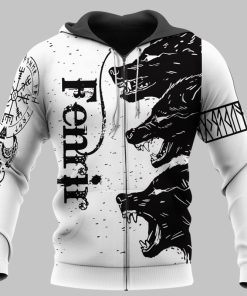 Viking Hoodie Black Norse Wolf Fenrir Zip